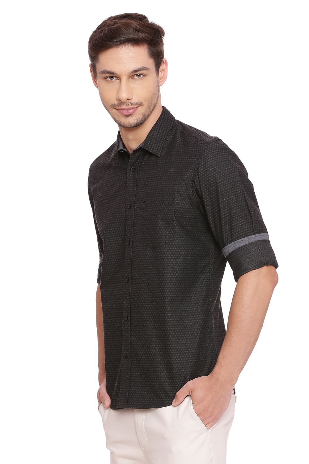 BASICS SLIM FIT DOBBY SHIRT