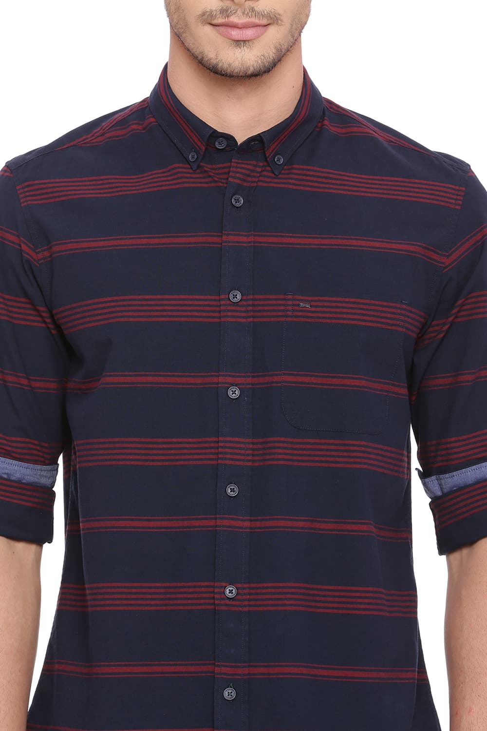 BASICS SLIM FIT WEFT STRIPES SHIRT