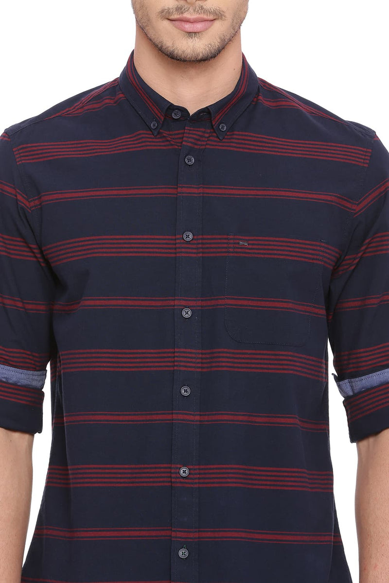 BASICS SLIM FIT WEFT STRIPES SHIRT