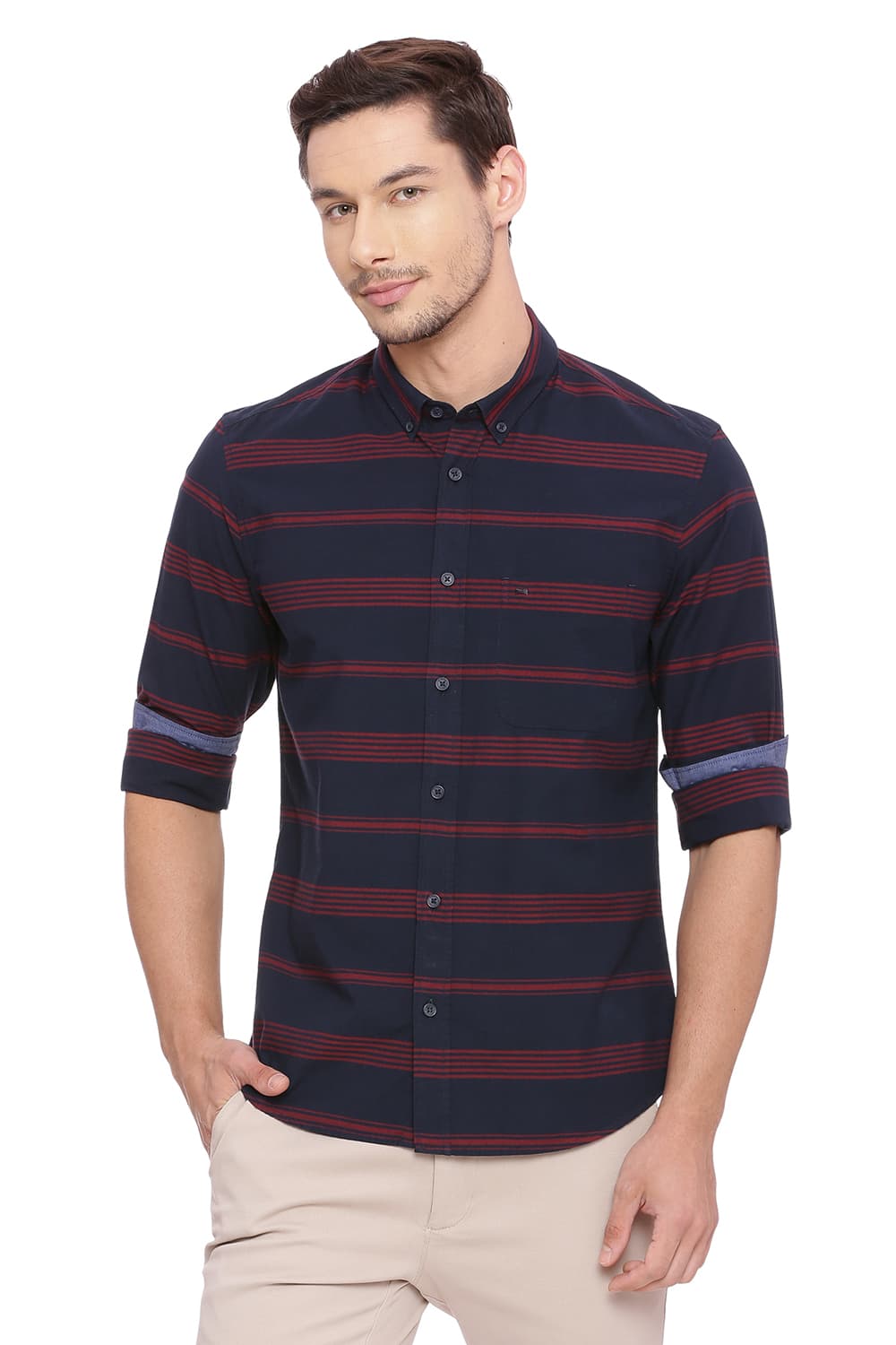 BASICS SLIM FIT WEFT STRIPES SHIRT