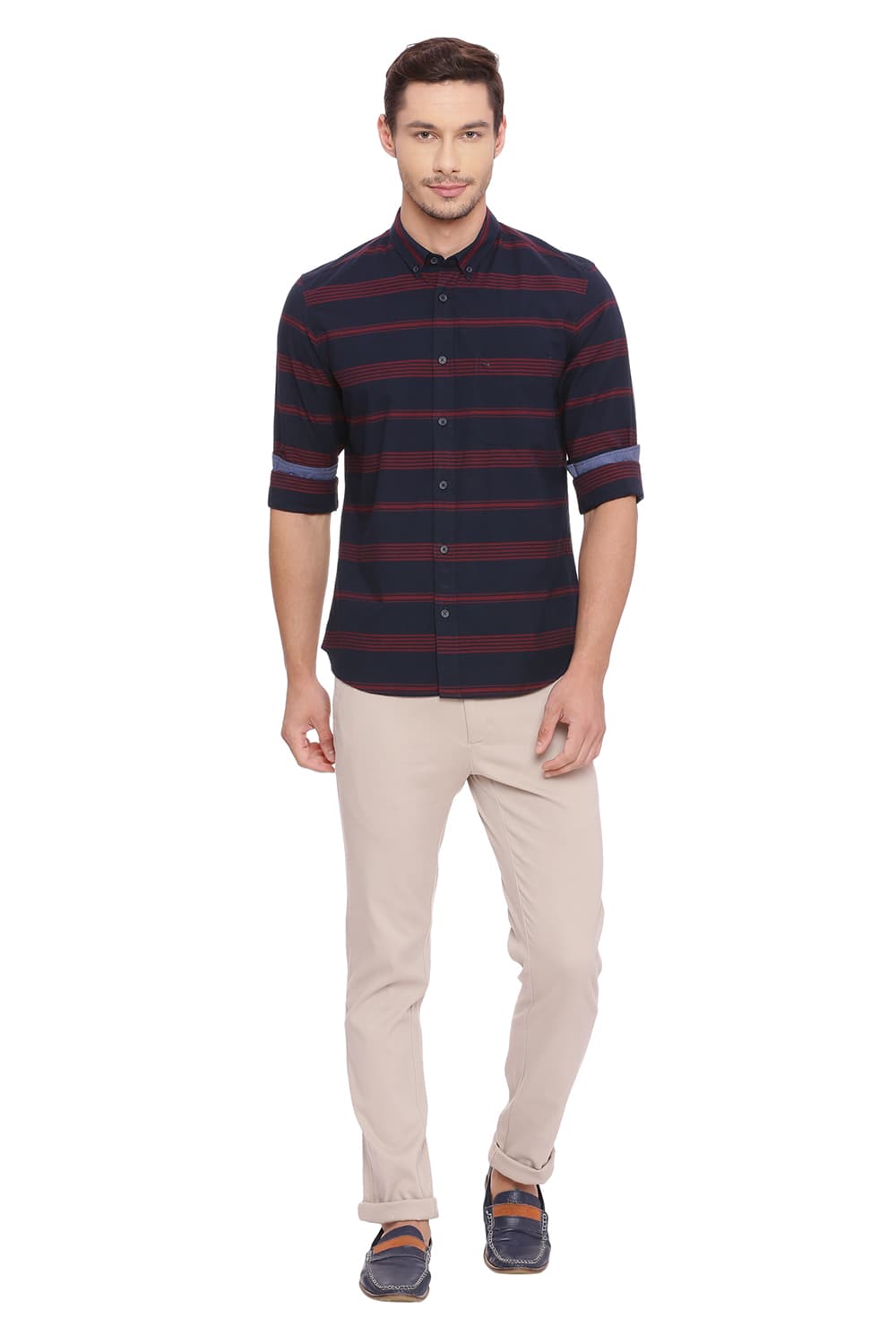 BASICS SLIM FIT WEFT STRIPES SHIRT