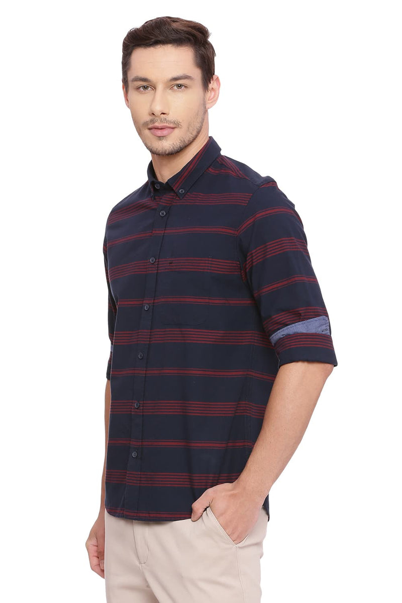 BASICS SLIM FIT WEFT STRIPES SHIRT