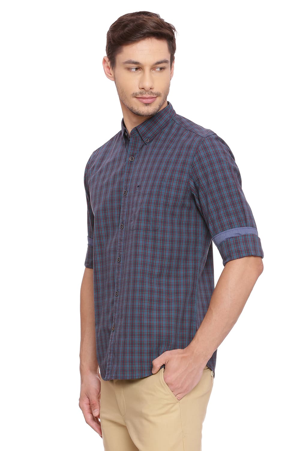 BASICS SLIM FIT CHECKS SHIRT