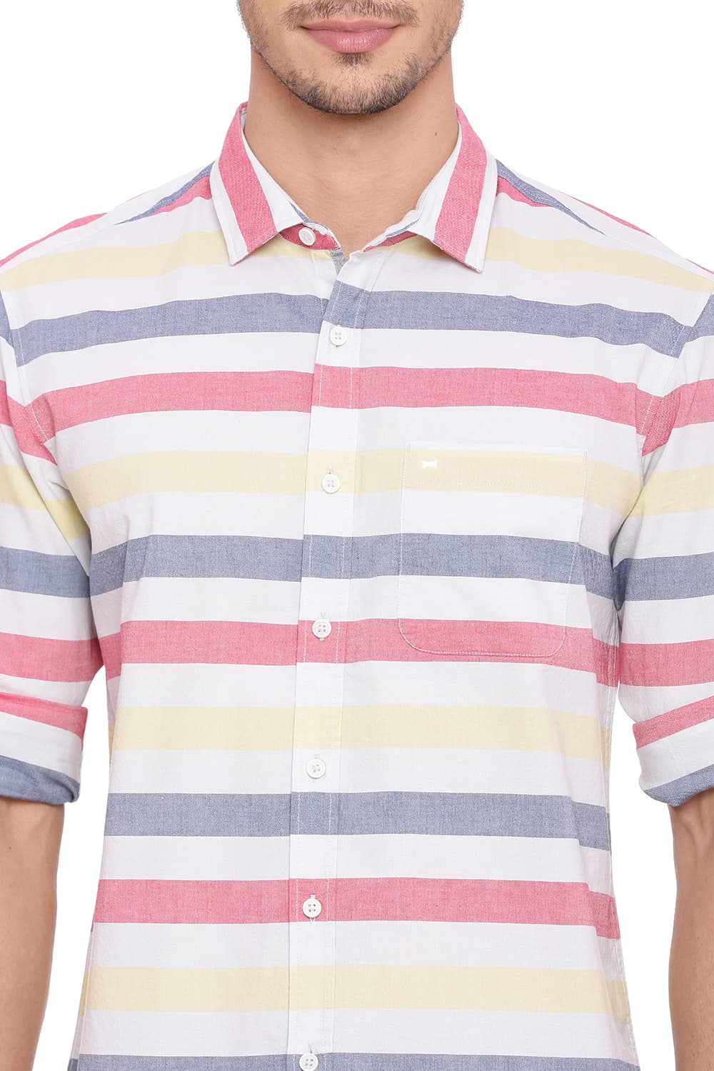 BASICS SLIM FIT WEFT STRIPES SHIRT