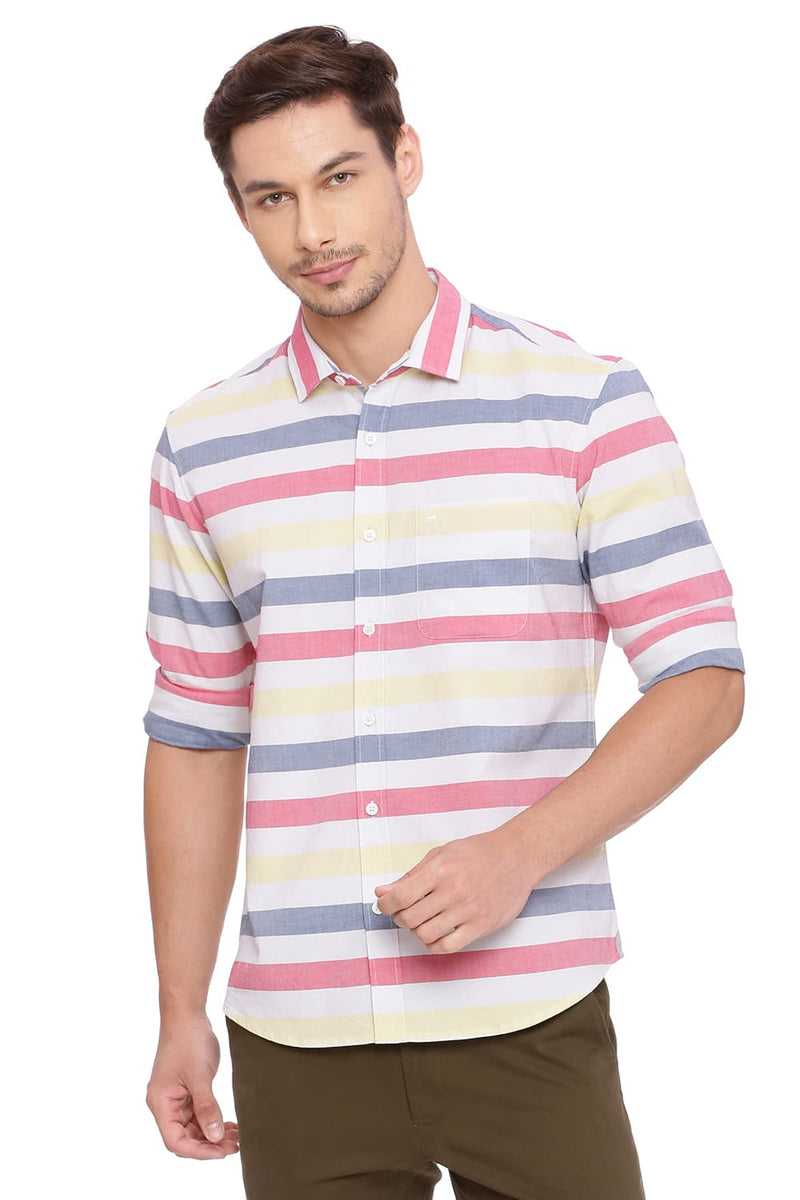 BASICS SLIM FIT WEFT STRIPES SHIRT