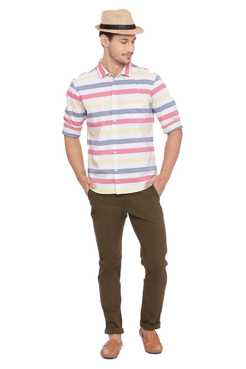 BASICS SLIM FIT WEFT STRIPES SHIRT