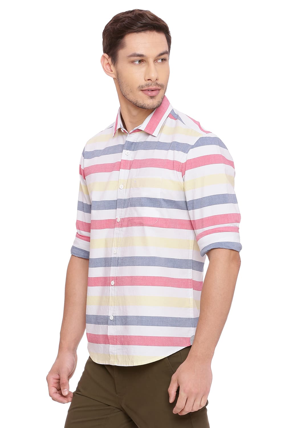 BASICS SLIM FIT WEFT STRIPES SHIRT