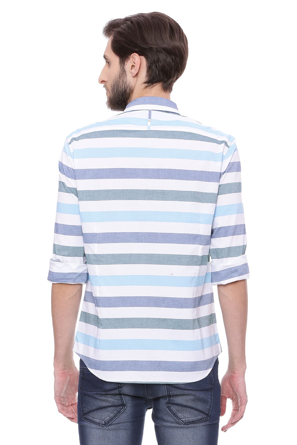 BASICS SLIM FIT WEFT STRIPES SHIRT