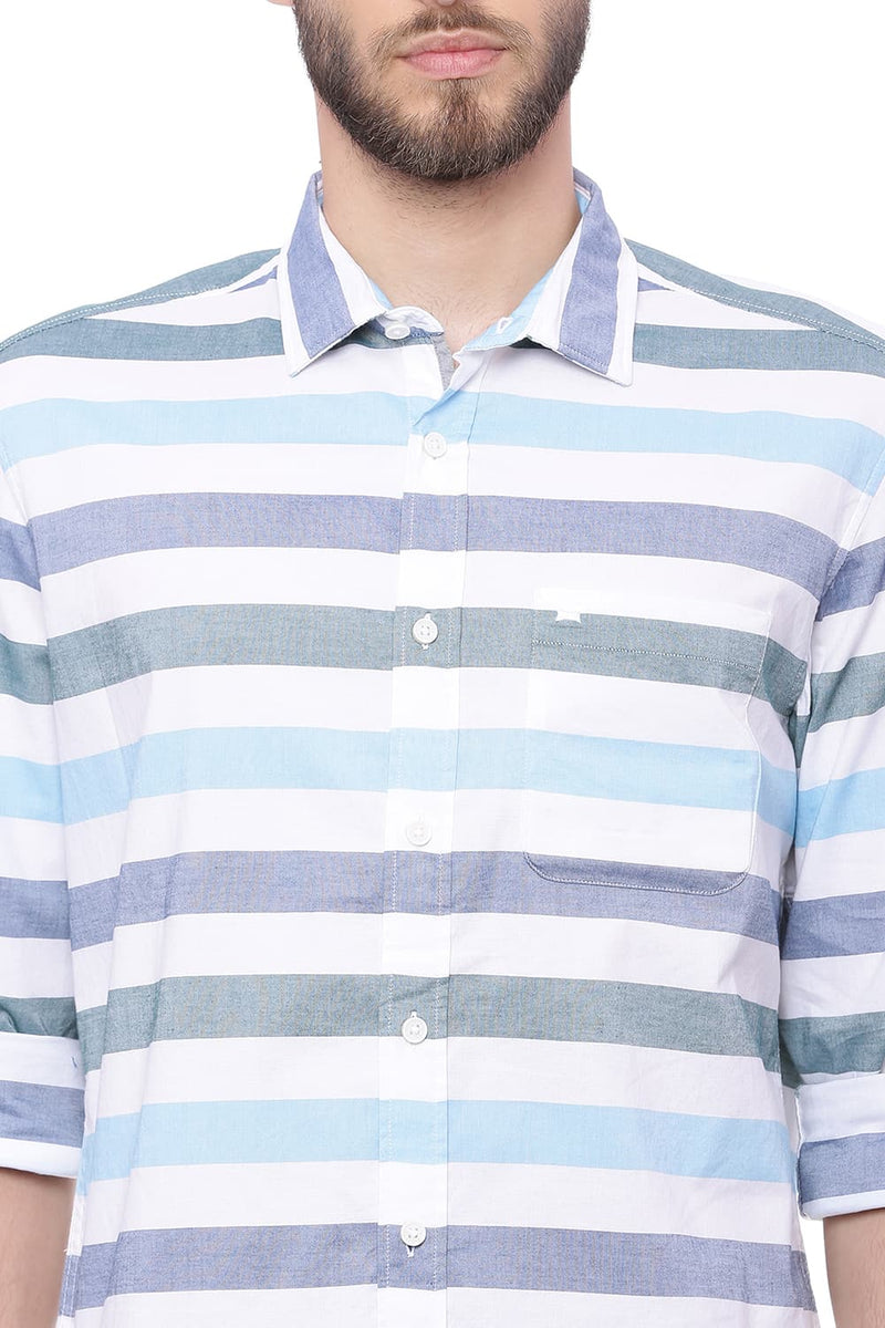 BASICS SLIM FIT WEFT STRIPES SHIRT