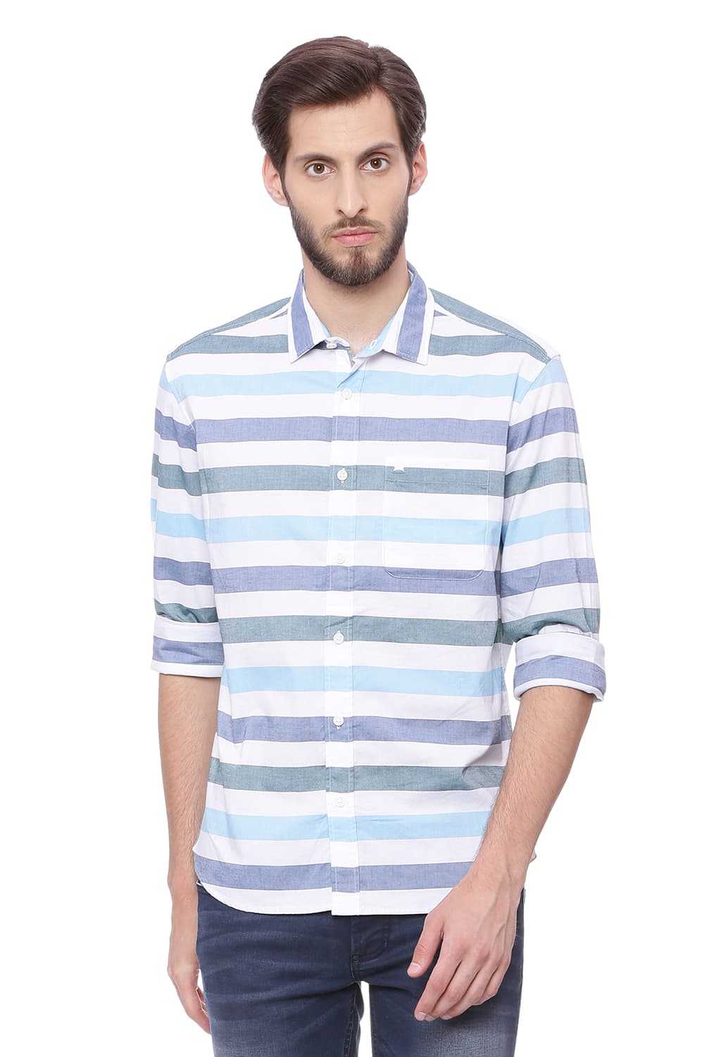 BASICS SLIM FIT WEFT STRIPES SHIRT