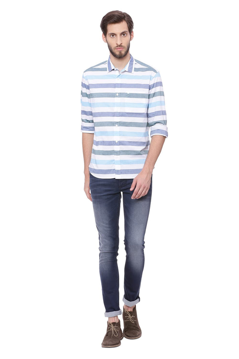 BASICS SLIM FIT WEFT STRIPES SHIRT