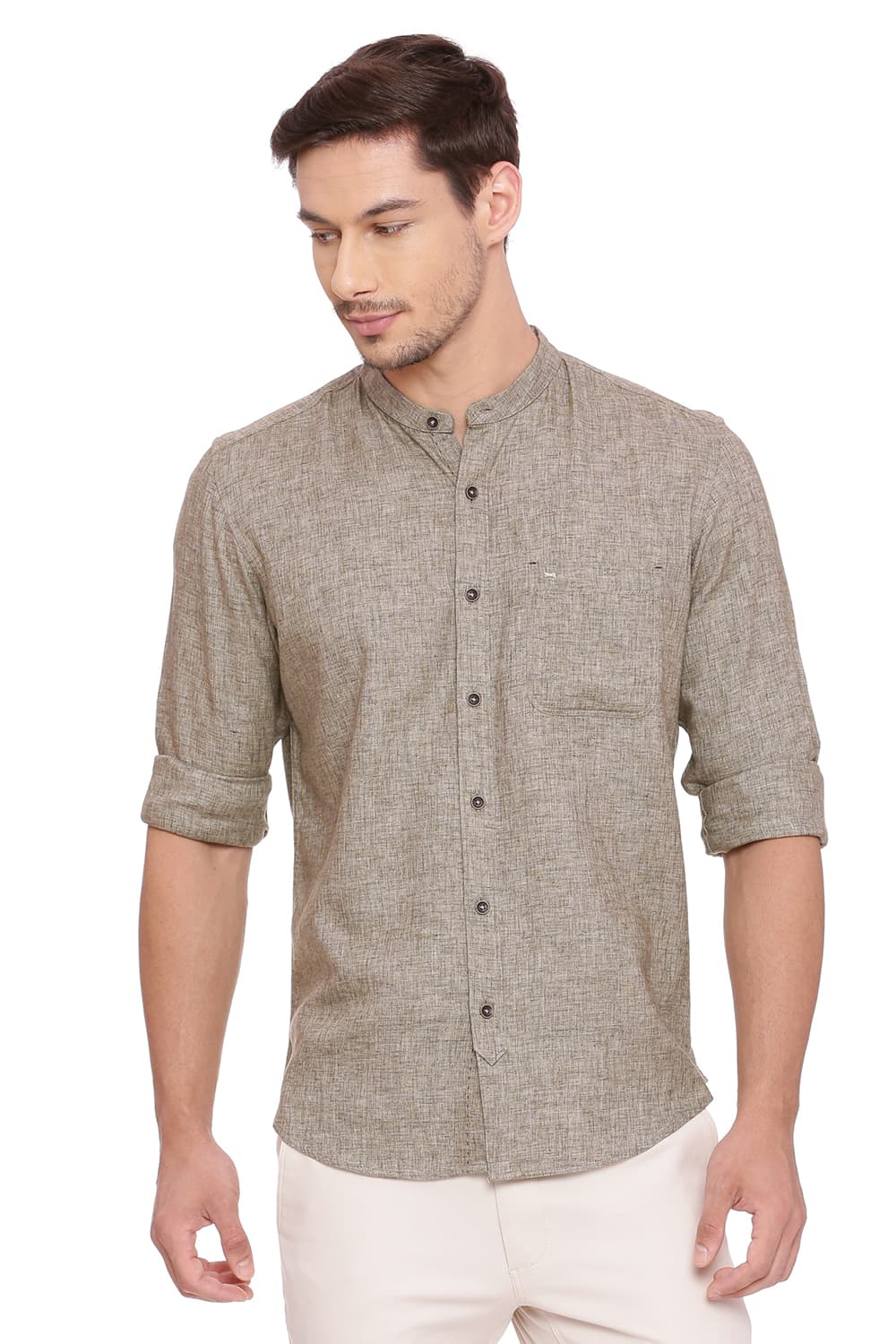 BASICS SLIM FIT TWILL MELANGE SHIRT