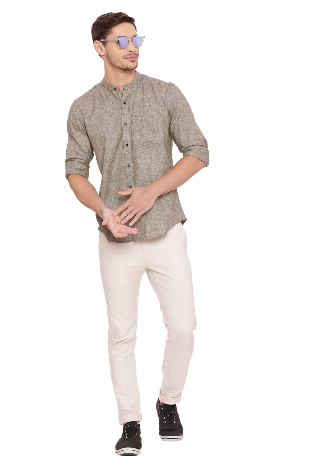 BASICS SLIM FIT TWILL MELANGE SHIRT