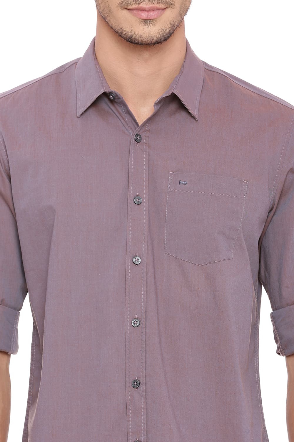 BASICS SLIM FIT CHAMBRAY SHIRT