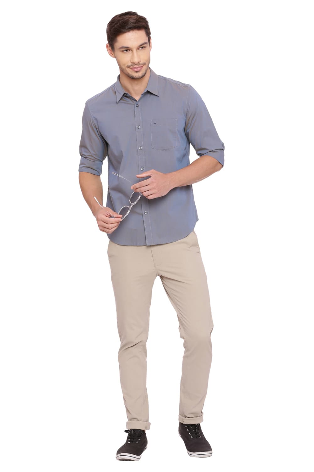 BASICS SLIM FIT CHAMBRAY SHIRT