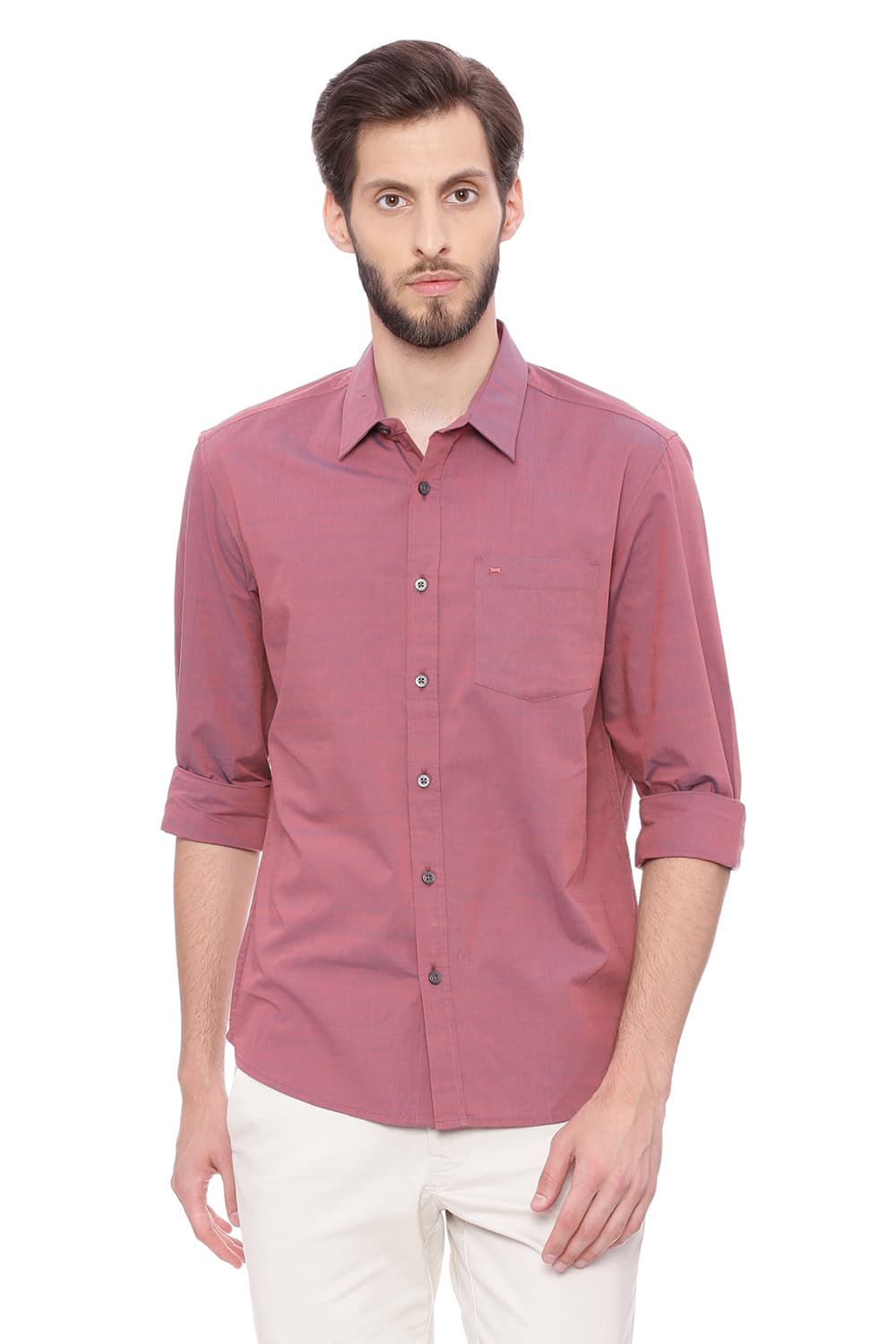 BASICS SLIM FIT CHAMBRAY SHIRT