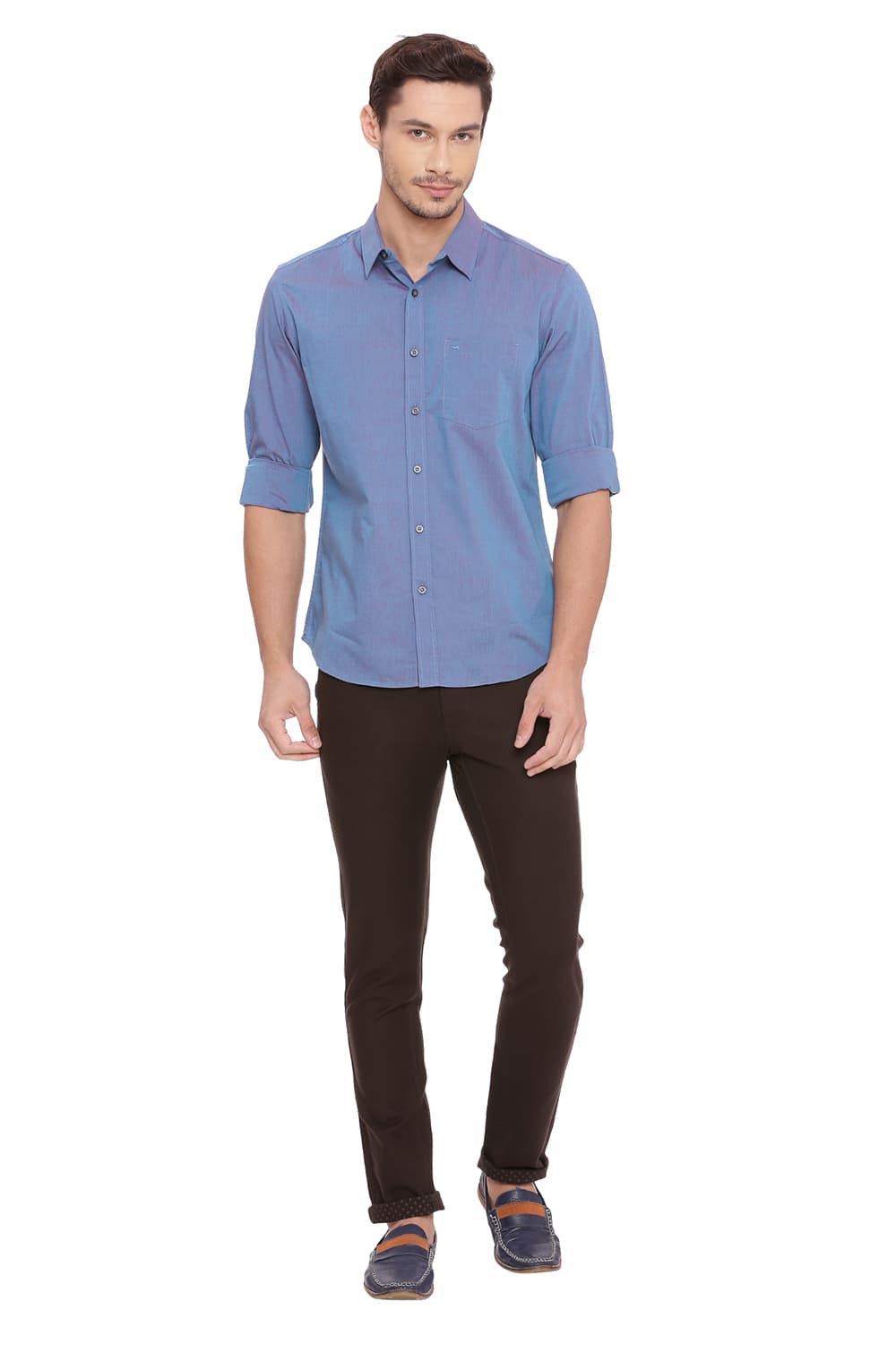 BASICS SLIM FIT CHAMBRAY SHIRT