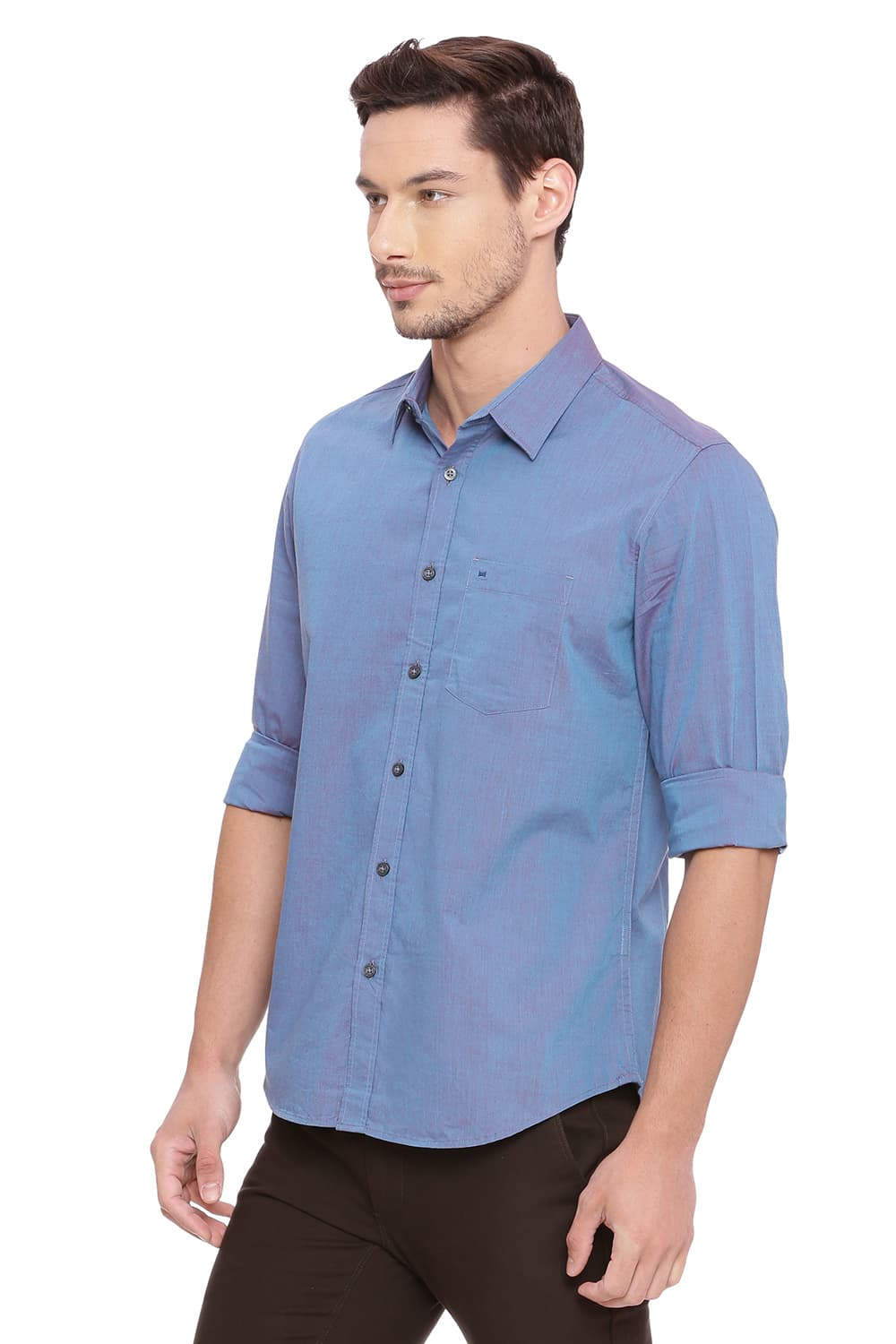 BASICS SLIM FIT CHAMBRAY SHIRT