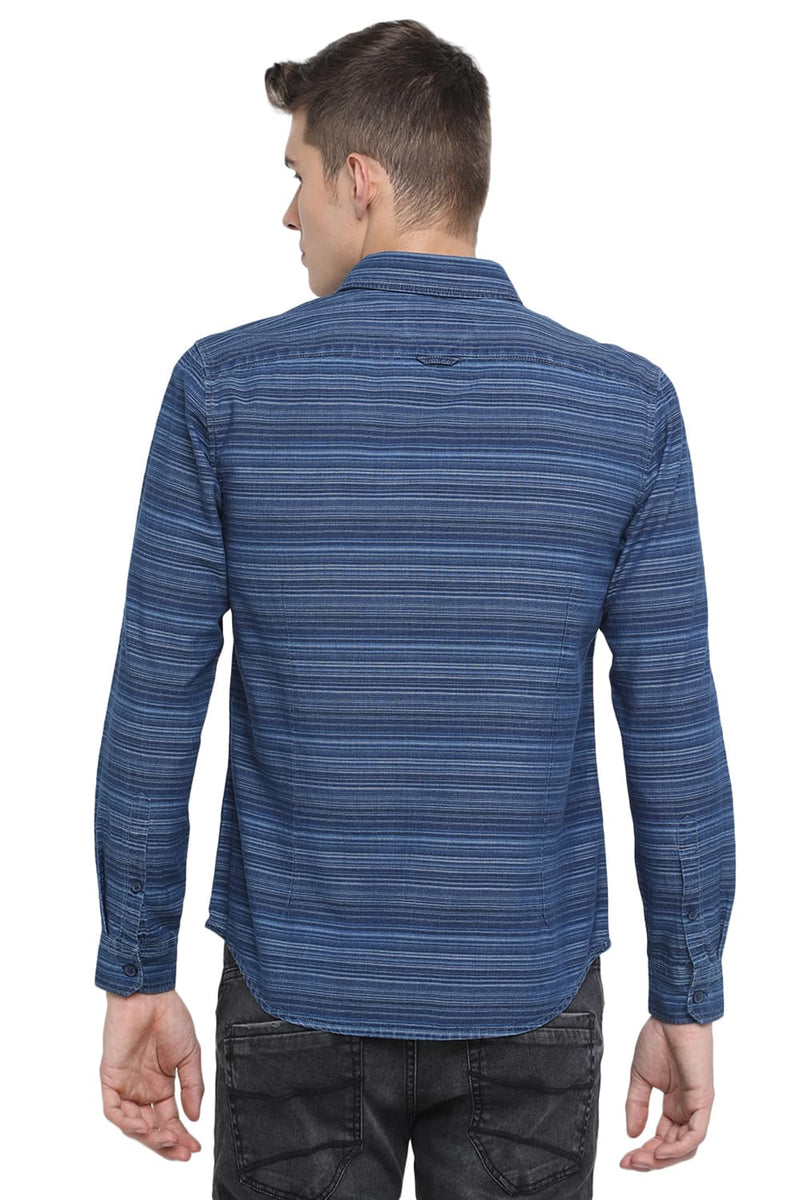 BASICS SLIM FIT WEFT STRIPES SHIRT