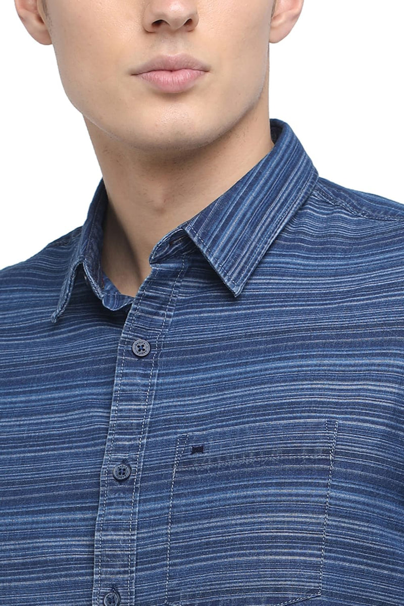 BASICS SLIM FIT WEFT STRIPES SHIRT