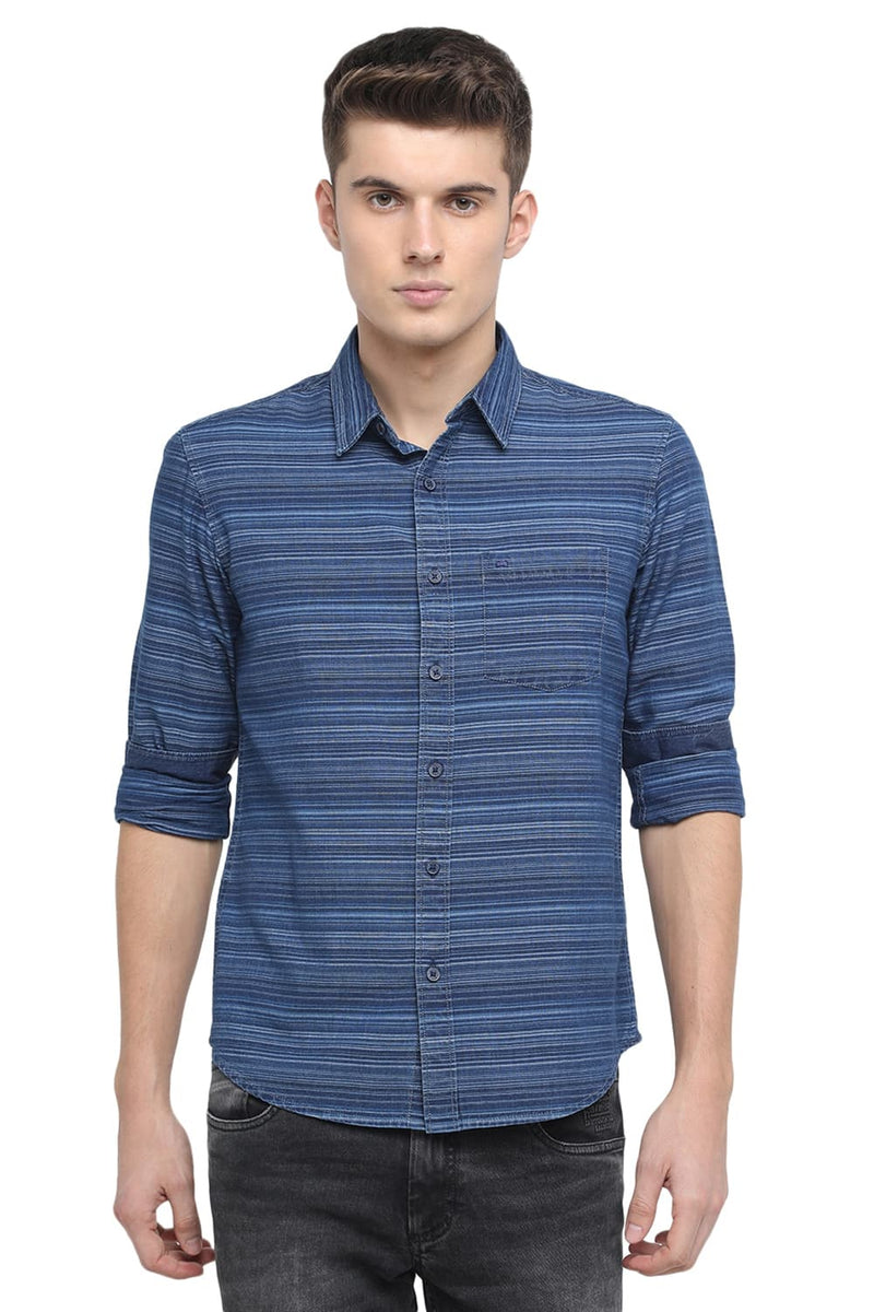 BASICS SLIM FIT WEFT STRIPES SHIRT