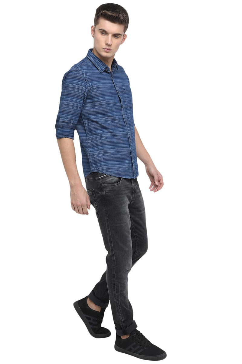 BASICS SLIM FIT WEFT STRIPES SHIRT