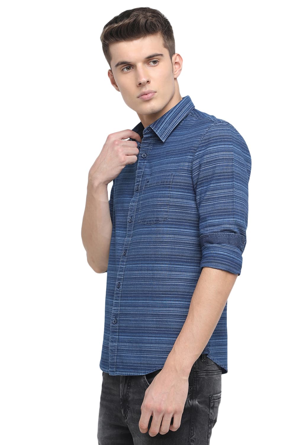 BASICS SLIM FIT WEFT STRIPES SHIRT