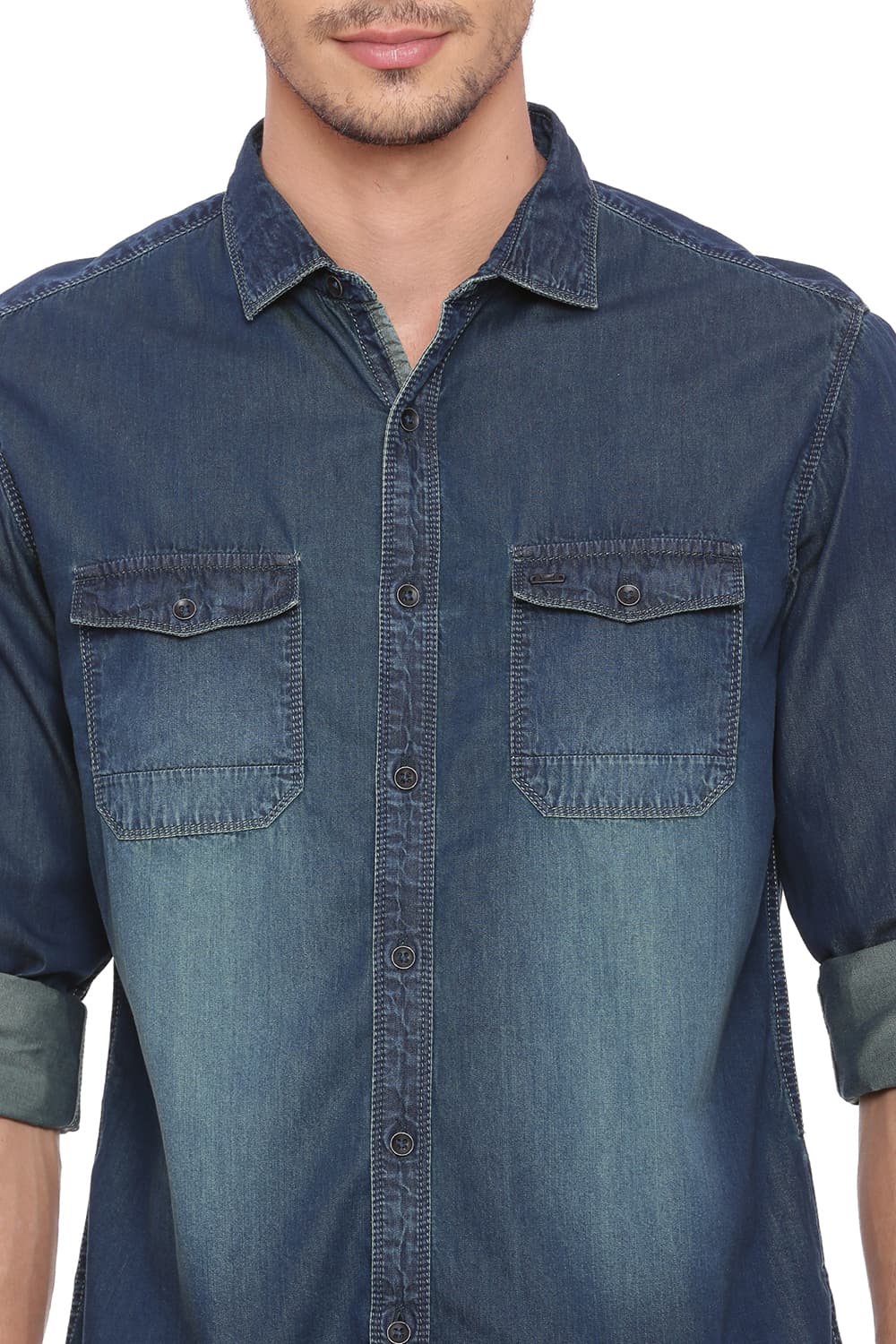 BASICS SLIM FIT DENIM SHIRT