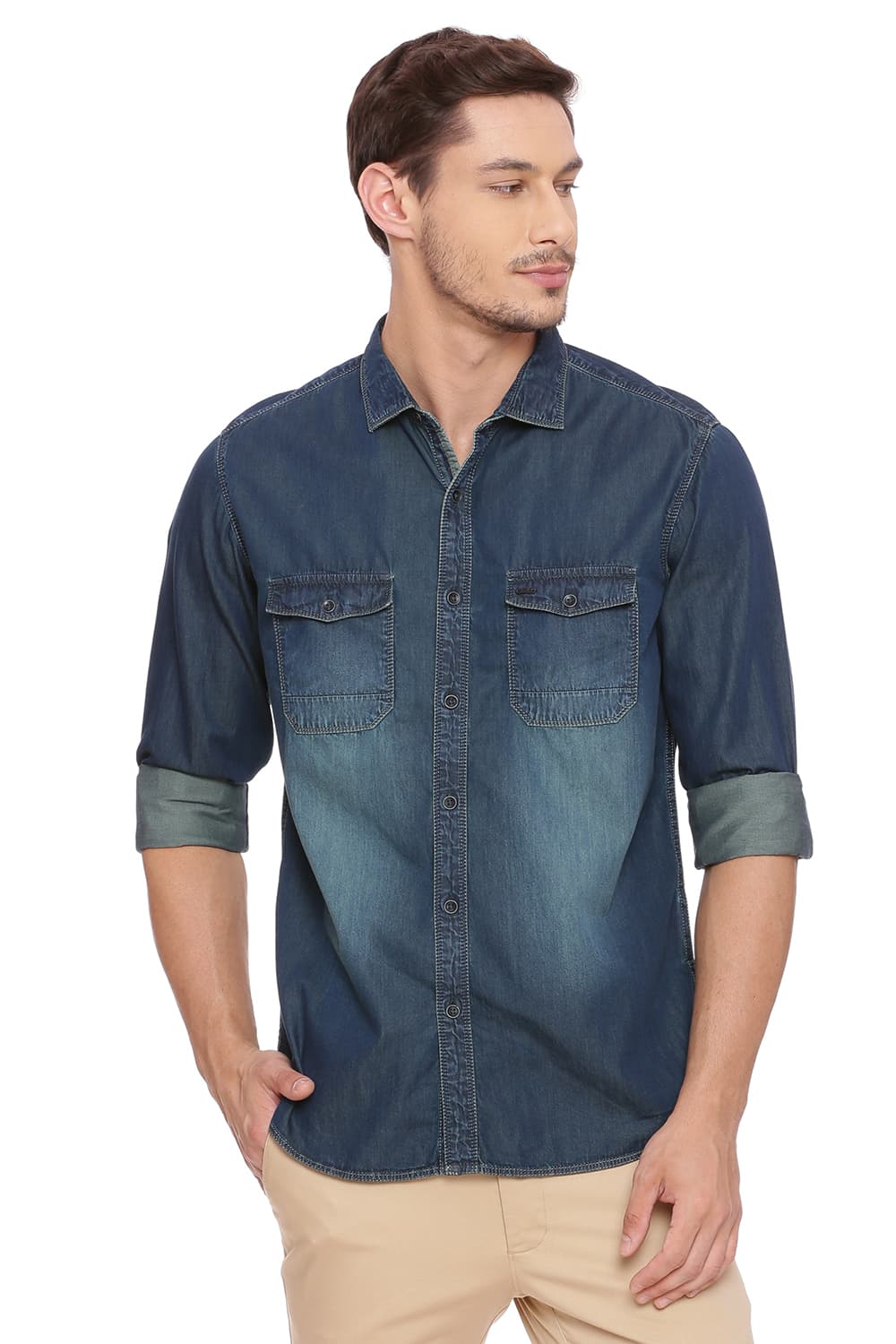 BASICS SLIM FIT DENIM SHIRT