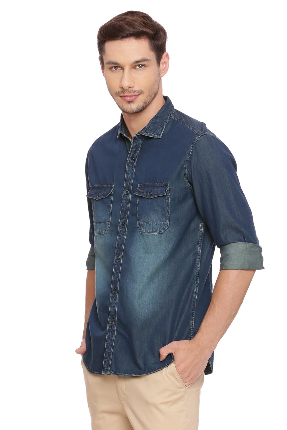 BASICS SLIM FIT DENIM SHIRT