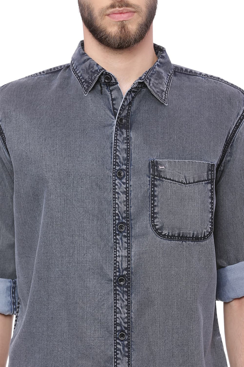 BASICS SLIM FIT INDIGO SHIRT