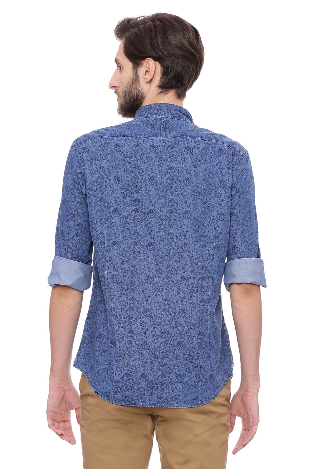 BASICS SLIM FIT INDIGO PRINTED SHIRT