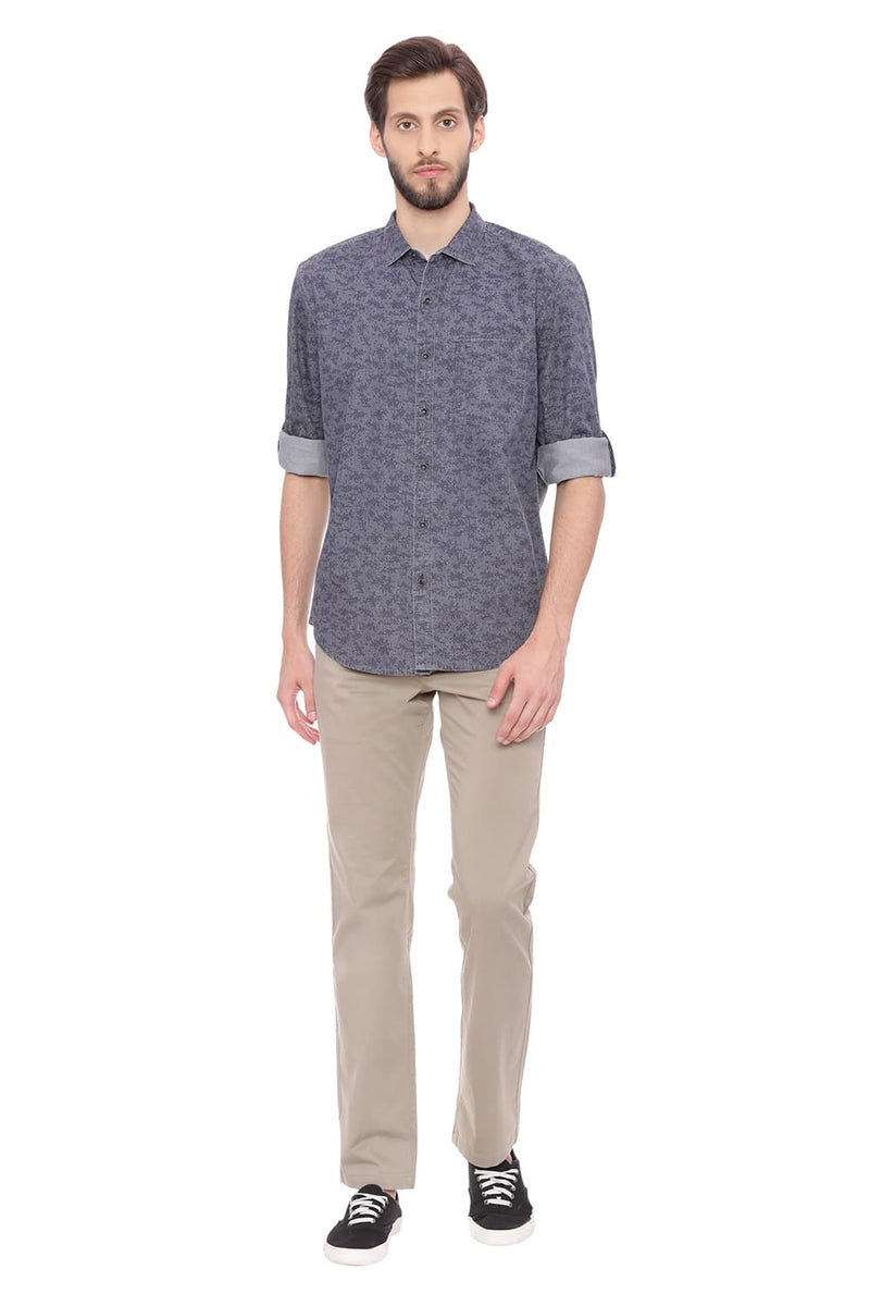 BASICS SLIM FIT PRINTED INDIGO SHIRT