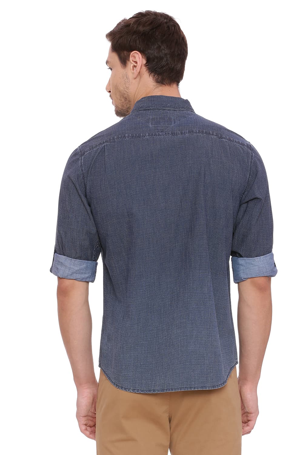 BASICS SLIM FIT PRINTED INDIGO SHIRT