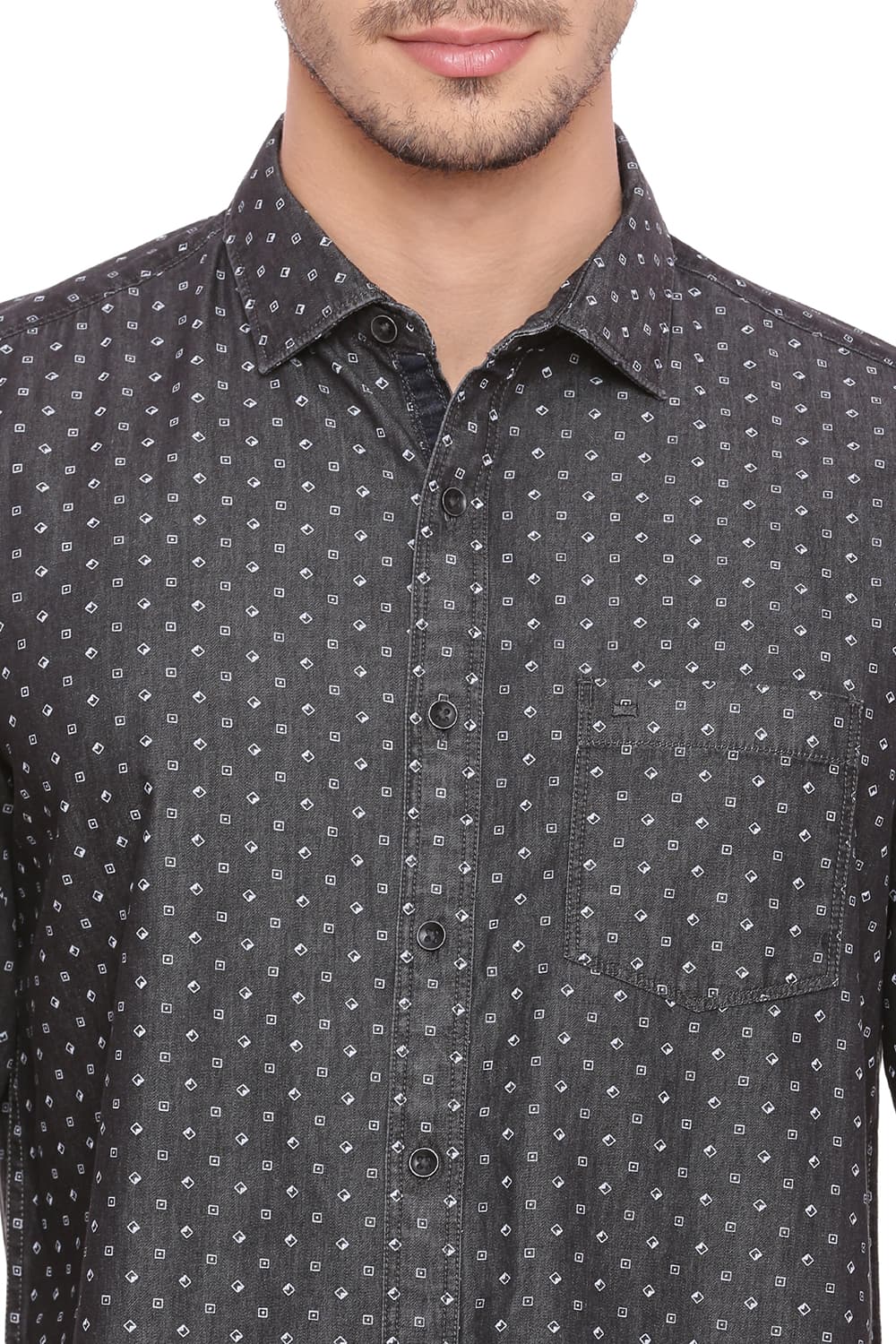 BASICS SLIM FIT PRINTED INDIGO SHIRT