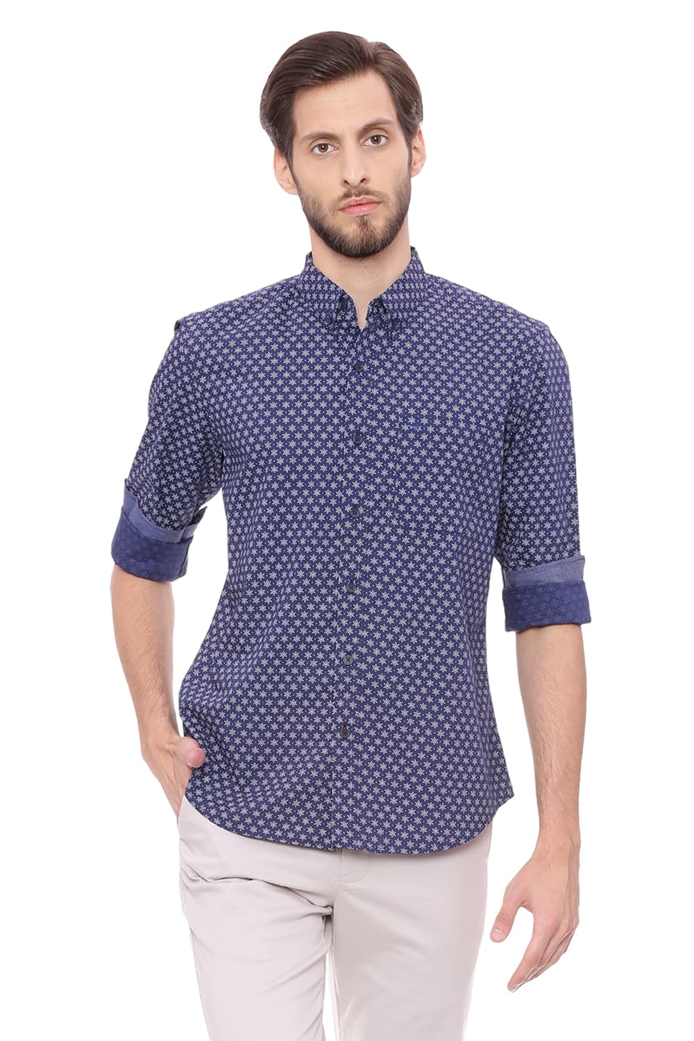 BASICS SLIM FIT PRINTED SHIRT