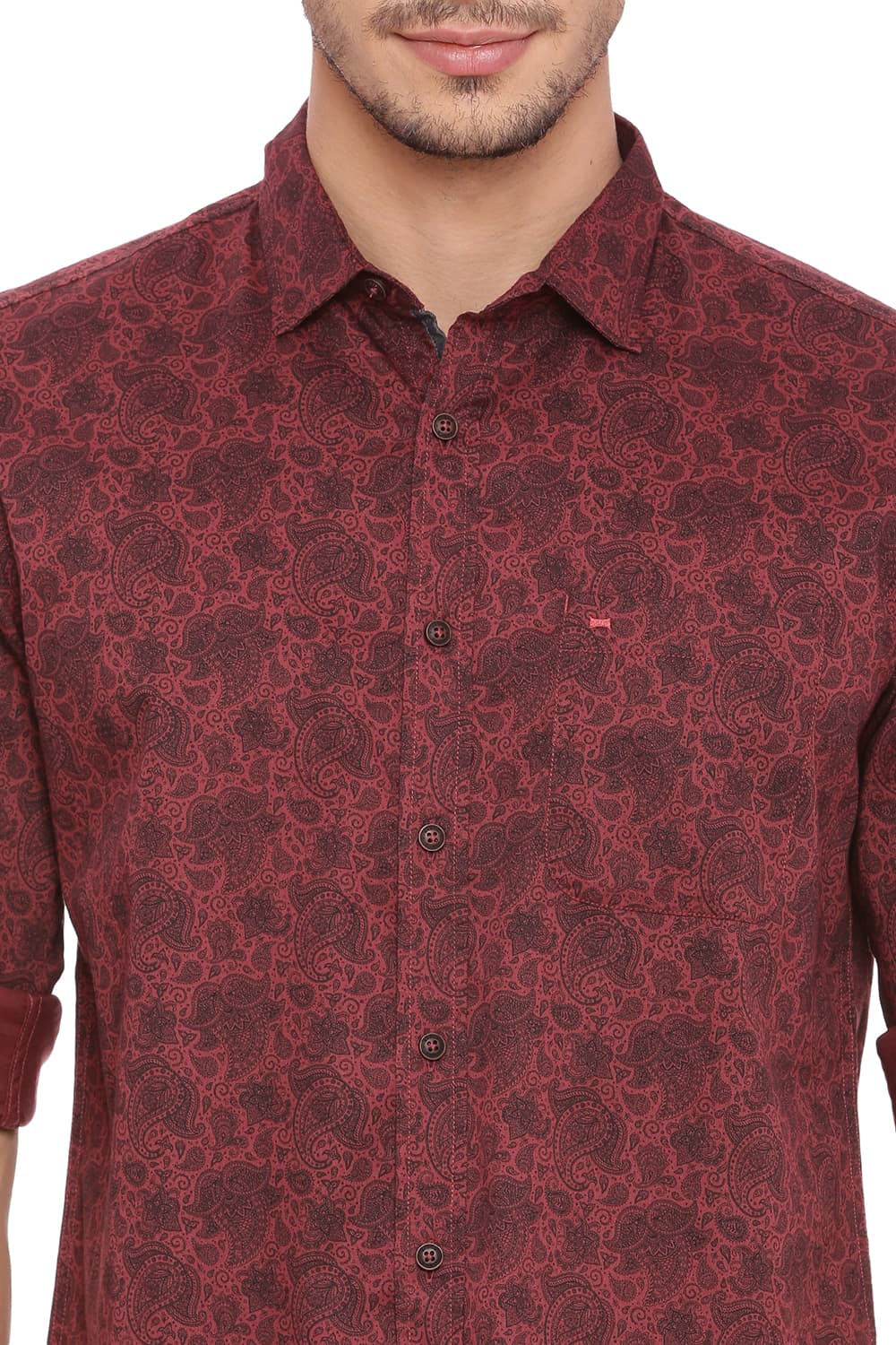 BASICS SLIM FIT TWILL PRINTED SHIRT