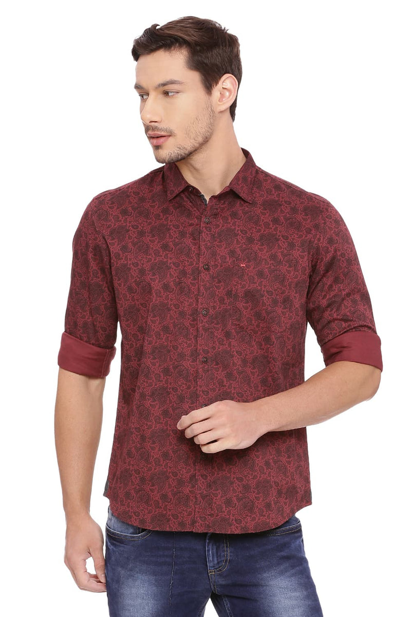 BASICS SLIM FIT TWILL PRINTED SHIRT