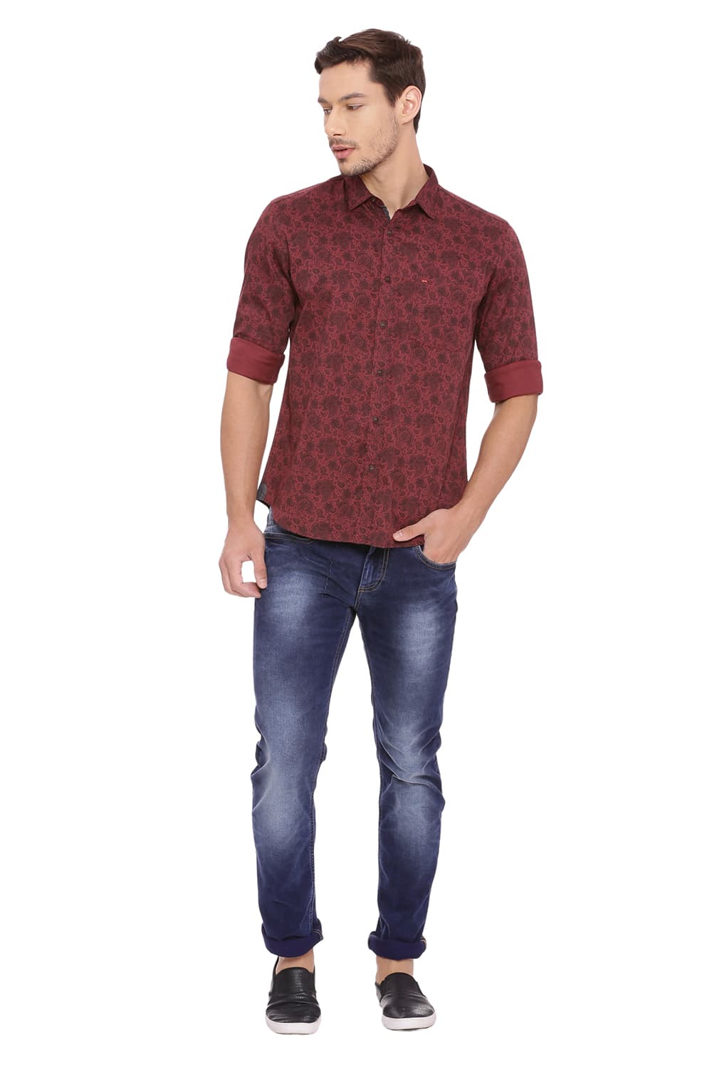 BASICS SLIM FIT TWILL PRINTED SHIRT