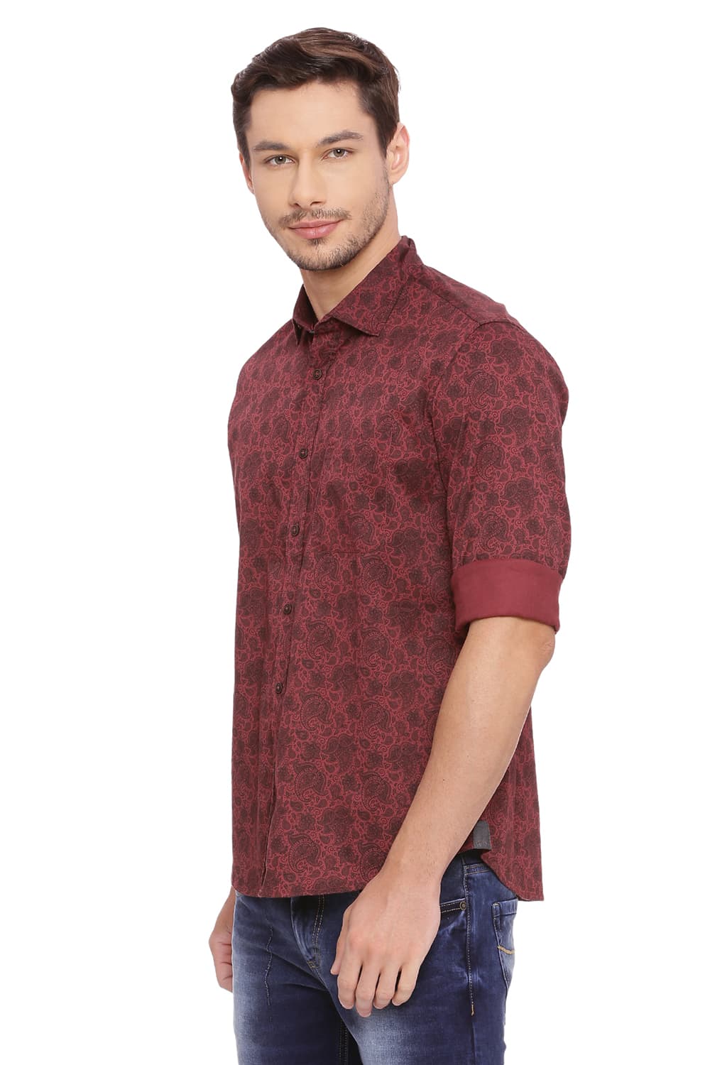 BASICS SLIM FIT TWILL PRINTED SHIRT