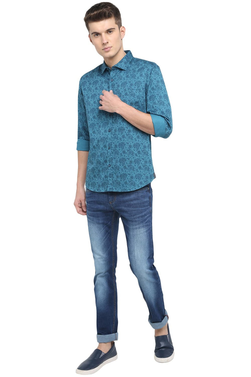 BASICS SLIM FIT TWILL PRINTED SHIRT