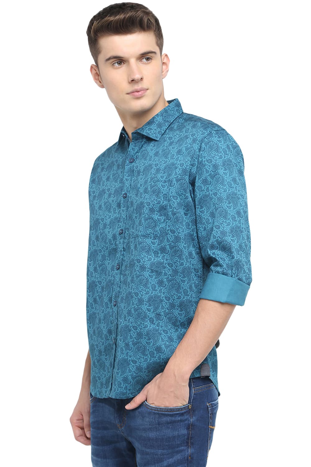 BASICS SLIM FIT TWILL PRINTED SHIRT