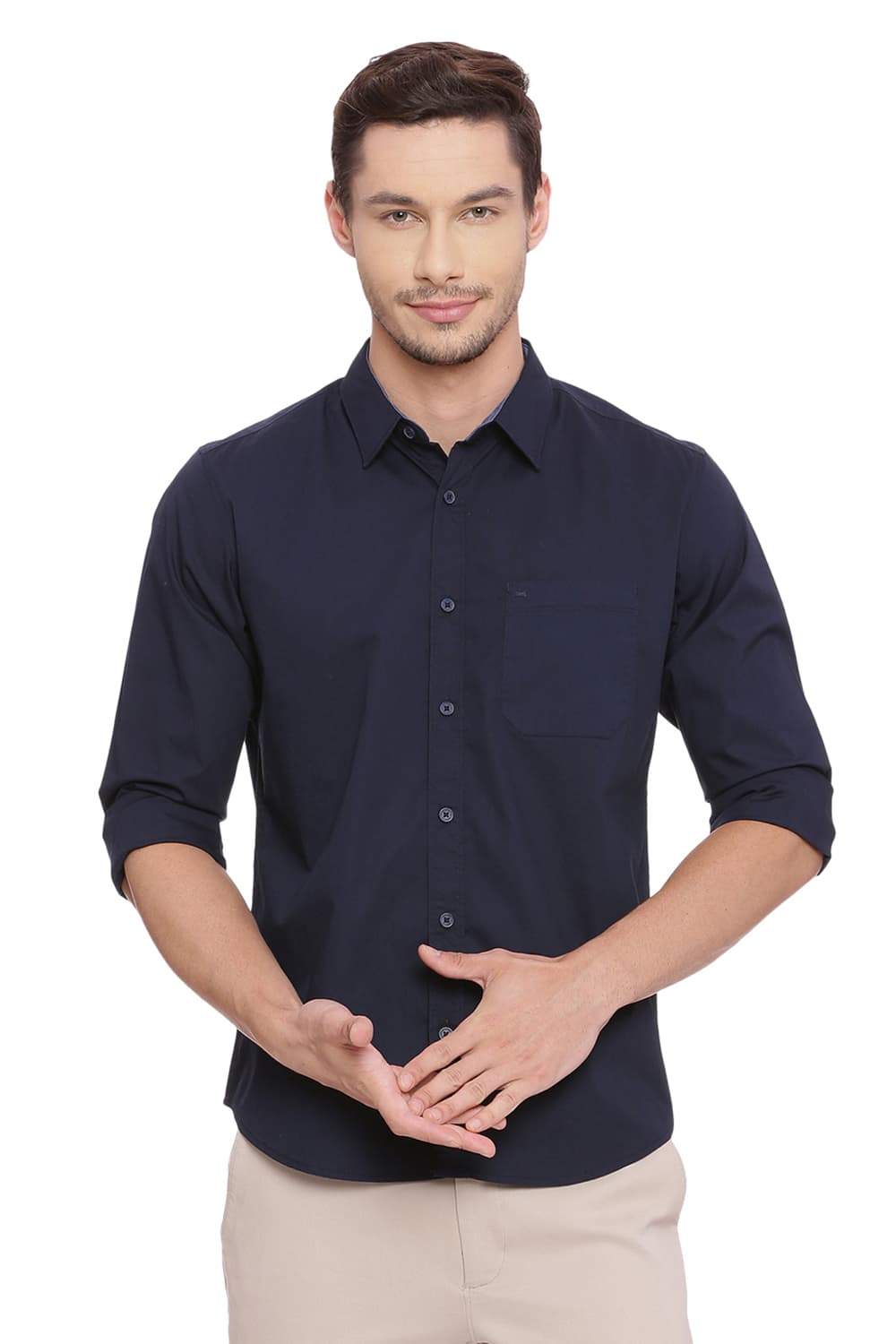 BASICS SLIM FIT POPLIN STRETCH SHIRT