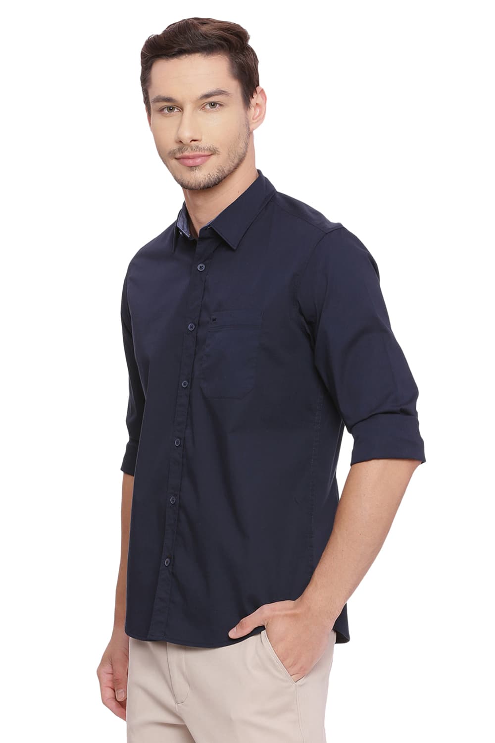 BASICS SLIM FIT POPLIN STRETCH SHIRT