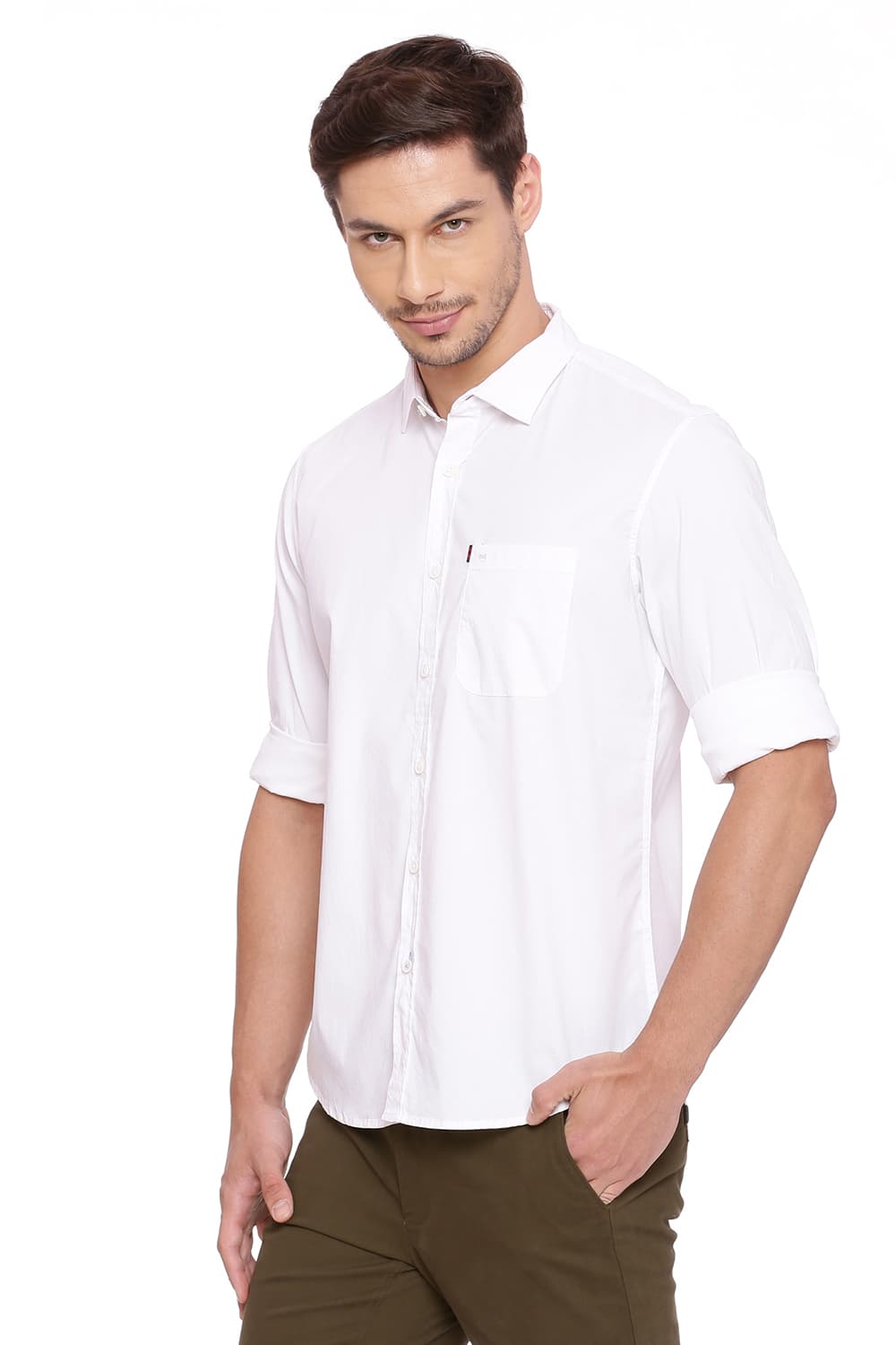 BASICS SLIM FIT POPLIN STRETCH SHIRT