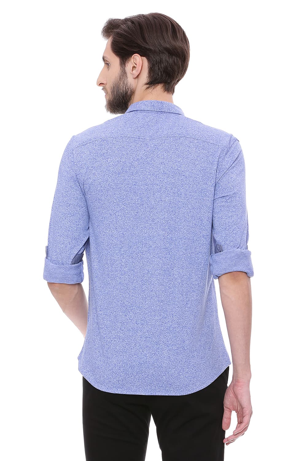 BASICS SLIM FIT BLUE KNIT SHIRT