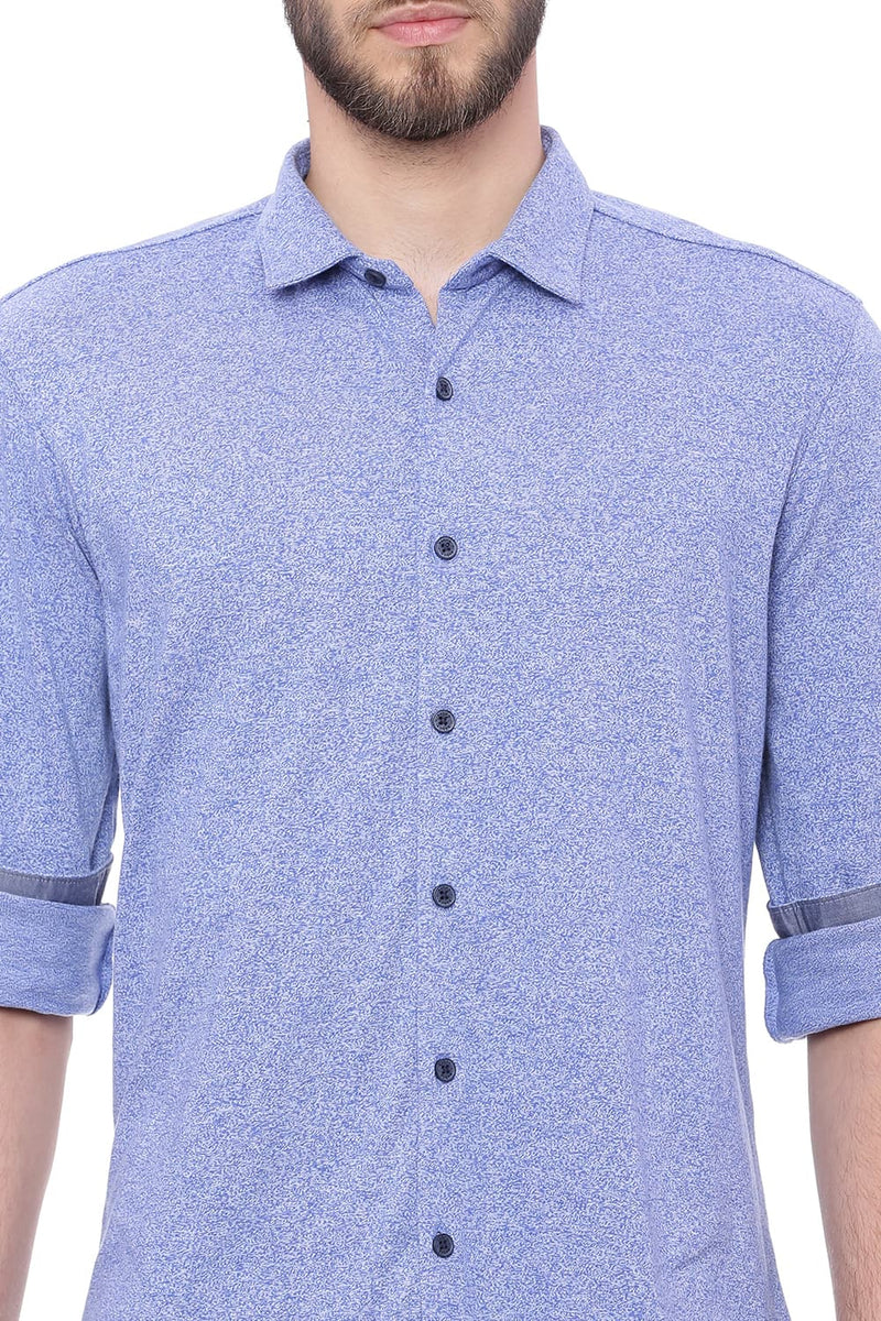 BASICS SLIM FIT BLUE KNIT SHIRT