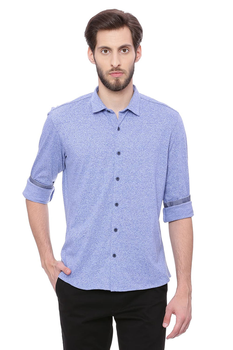 BASICS SLIM FIT BLUE KNIT SHIRT