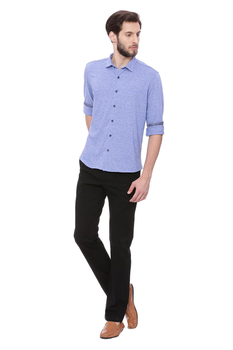 BASICS SLIM FIT BLUE KNIT SHIRT