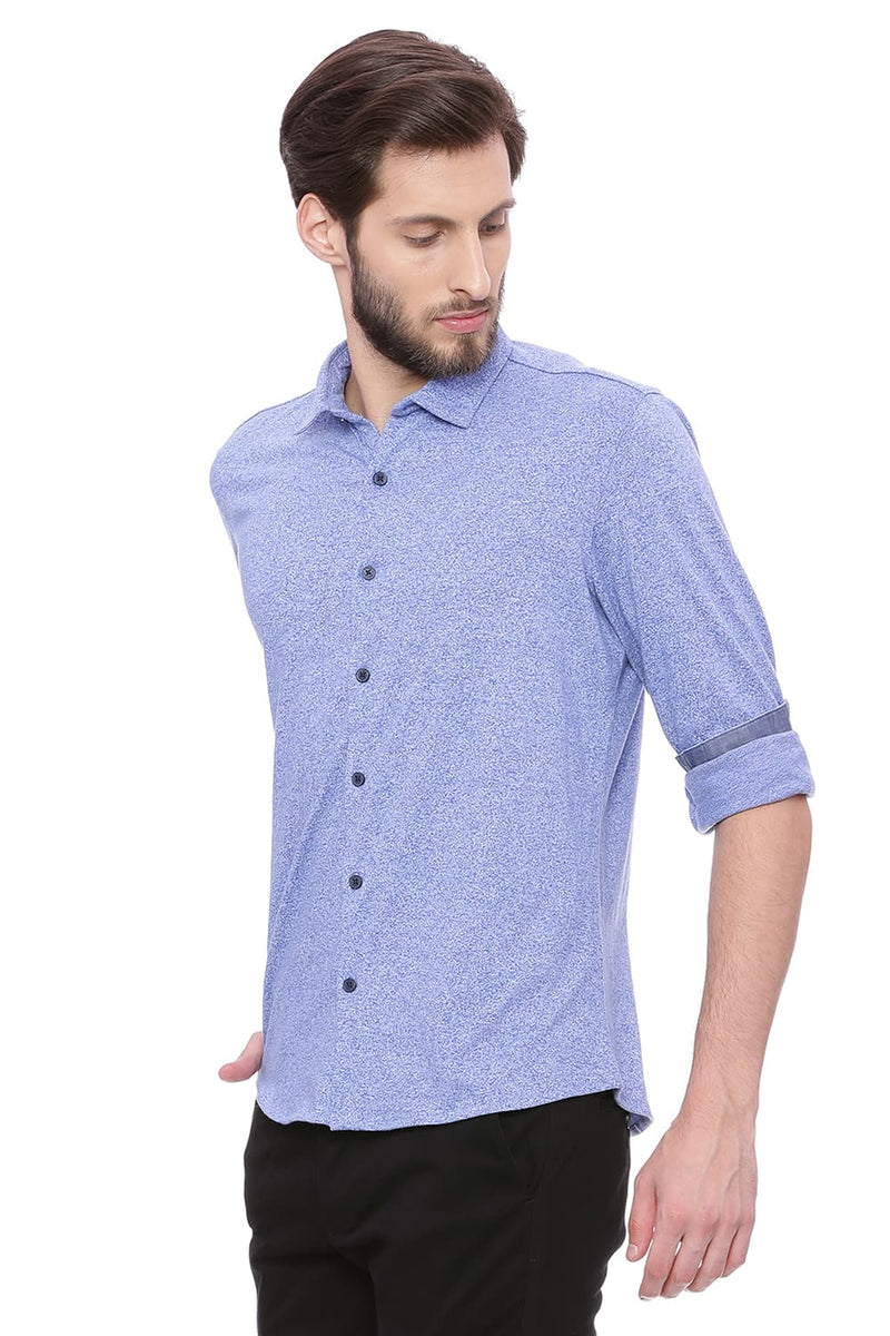 BASICS SLIM FIT BLUE KNIT SHIRT